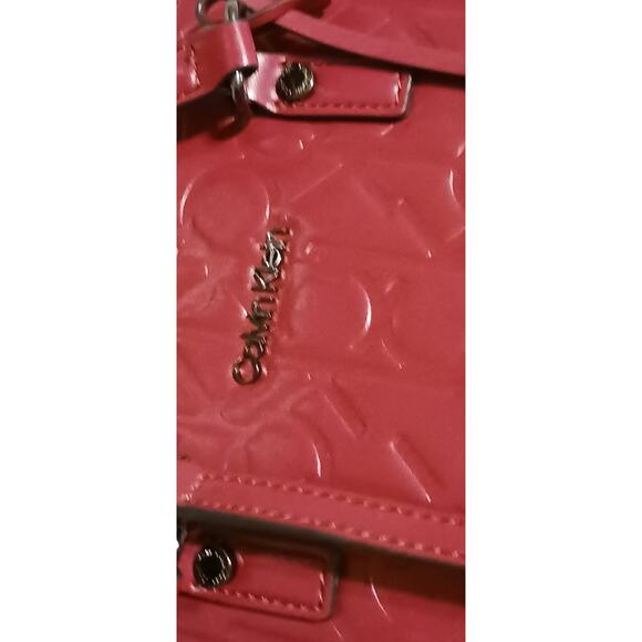 Calvin Klein Logo Red Vegan CK Embossed Handbag Purse with Shoulder Strap EUC - Picture 11 of 11